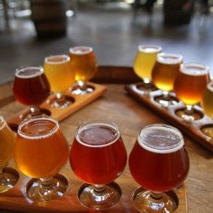 Flight of beer at ShawneeCraft Brewery in the Poconos