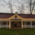 Outdoor pavilion with Christmas lights